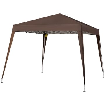 GAZEBO PIEGHEVOLE DA GIARDINO 2.4X2.4M CON STRUTTURA IN ACCIAIO E CORDE ANTIVENTO, CAFFÈ