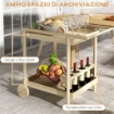 CARRELLO DA GIARDINO A 2 RIPIANI E 4 SPAZI PORTABOTTIGLIE, IN LEGNO DI ABETE, 78X58.5X75 CM