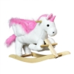 CAVALLO A DONDOLO A FORMA DI UNICORNO CON MUSICA, STRUTTURA IN METALLO E LEGNO, RIVESTIMENTO PELUCHE, 65X32X55CM, BIANCO ROSA