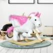 CAVALLO A DONDOLO A FORMA DI UNICORNO CON MUSICA, STRUTTURA IN METALLO E LEGNO, RIVESTIMENTO PELUCHE, 65X32X55CM, BIANCO ROSA