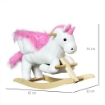 CAVALLO A DONDOLO A FORMA DI UNICORNO CON MUSICA, STRUTTURA IN METALLO E LEGNO, RIVESTIMENTO PELUCHE, 65X32X55CM, BIANCO ROSA