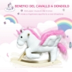 CAVALLO A DONDOLO A FORMA DI UNICORNO CON MUSICA, STRUTTURA IN METALLO E LEGNO, RIVESTIMENTO PELUCHE, 65X32X55CM, BIANCO ROSA