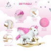 CAVALLO A DONDOLO A FORMA DI UNICORNO CON MUSICA, STRUTTURA IN METALLO E LEGNO, RIVESTIMENTO PELUCHE, 65X32X55CM, BIANCO ROSA