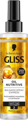 SCHWARZKOPF GLISS OIL NUTRITIVE BALSAMO SPRAY 200ML CON OMEGA 9 E OLIO DI MARULA SENZA RISCIACQUO E TERMOPROTETTORE 