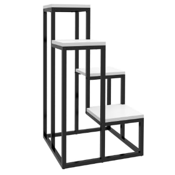 SCAFFALE PER PIANTE A 4 LIVELLI IN ACCIAIO E LEGNO, 34X34X70CM, BIANCO E NERO