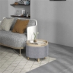 POUF CONTENITORE VELLUTATO DA 120 KG MAX CON VASSOIO A RIBALTA, IN MDF E ROVERE, 56X56X42 CM, GRIGIO