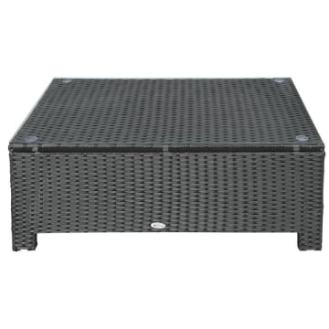 TAVOLINO DA ESTERNI IN RATTAN PE CON PIANO IN VETRO TEMPERATO, 85X50X39CM, NERO