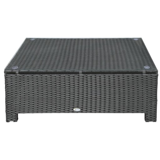 TAVOLINO DA ESTERNI IN RATTAN PE CON PIANO IN VETRO TEMPERATO, 85X50X39CM, NERO