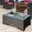 TAVOLINO DA ESTERNI IN RATTAN PE CON PIANO IN VETRO TEMPERATO, 85X50X39CM, NERO