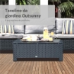 TAVOLINO DA ESTERNI IN RATTAN PE CON PIANO IN VETRO TEMPERATO, 85X50X39CM, NERO