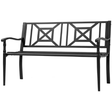 PANCHINA DA GIARDINO IN ACCIAIO A 2 POSTI CON SCHIENALE ALTO E BRACCIOLI, 128X62.5X81.5 CM, NERO
