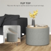 POUF CONTENITORE EFFETTO LINO DA 120 KG MAX CON VASSOIO A RIBALTA, IN MDF, 56X56X42 CM, GRIGIO