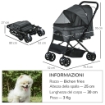 PASSEGGINO PER CANI PICCOLI PIEGHEVOLE CON MANIGLIONE GIREVOLE E CESTINO PORTAOGGETTI, 76.5X52X95 CM, GRIGIO