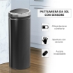 PATTUMIERA AUTOMATICA CON SENSORE A INFRAROSSI E CAPACITÀ 50L, ACCIAIO INOX E PLASTICA, NERO, 30.5X30.5X81.5CM