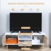 MOBILE TV BASSO PER TV MAX 46" CON RIPIANO APERTO, CASSETTO E 2 ARMADIETTI, IN TRUCIOLATO E PINO, 140X40X55.3 CM