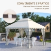 TETTO PER GAZEBO 4X3 M A 2 LIVELLI IN POLIESTERE CON 10 FORI DI DRENAGGIO, 395X297 CM, CREMA