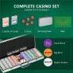 SET POKER PER 9-10 GIOCATORI CON 500 FICHES, 2 MAZZI DI CARTE E 5 DADI, IN ALLUMINIO E POLIESTERE