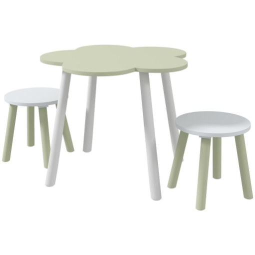 SET TAVOLO E SEDIE PER BAMBINI 2-5 ANNI, 3 PEZZI IN MDF E LEGNO DI PINO CON DESIGN A FIORI, GIALLO E BIANCO