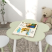 SET TAVOLO E SEDIE PER BAMBINI 2-5 ANNI, 3 PEZZI IN MDF E LEGNO DI PINO CON DESIGN A FIORI, GIALLO E BIANCO