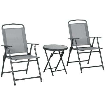 SET DA GIARDINO 3 PEZZI CON 2 SEDIE 53.5X64X93 CM E TAVOLINO DA CAFFÈ Ø45X50 CM, IN METALLO, GRIGIO CHIARO