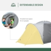 TENDA DA CAMPEGGIO A CUPOLA PER 2 PERSONE ESTENSIBILE, 4 PORTE E 3 FINESTRE, 350X220X145CM, GRIGIO