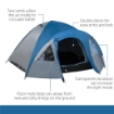 TENDA DA CAMPEGGIO 4 POSTI CON TASCHE E GANCIO, IN POLIESTERE E FIBRA DI VETRO, 3X2.50X1.30 M, BLU