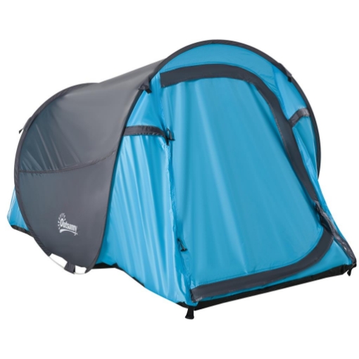 TENDA DA CAMPEGGIO 2 PERSONE CON APERTURA AUTOMATICA POP-UP A CUPOLA, 220X108X110CM, BLU