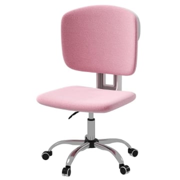 SEDIA ERGONOMICA AD ALTEZZA REGOLABILE IN TESSUTO EFFETTO LINO CON SCHIENALE RICURVO, 48X53X80-90 CM, ROSA