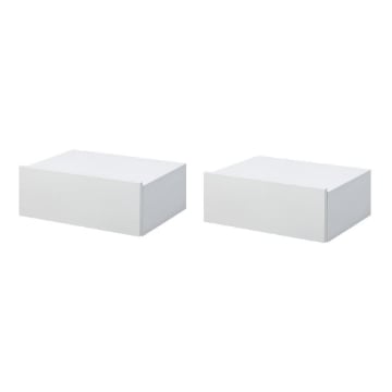 SET 2 COMODINI SOSPESI IN LEGNO, DESIGN MODERNO, 40X30X15CM - BIANCO