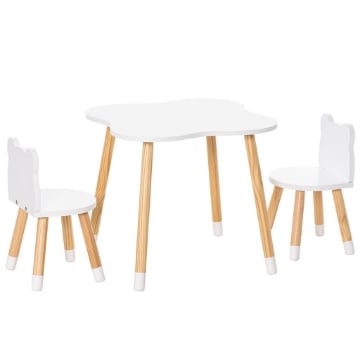 SET TAVOLINO CON 2 SEDIE PER BAMBINI A FORMA DI ORSETTO IN LEGNO, GRIGIO