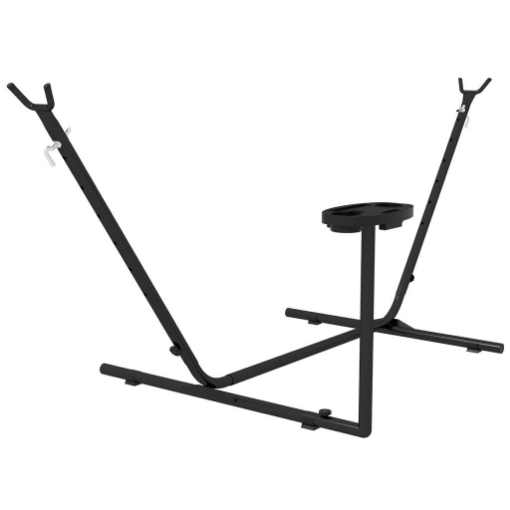 SUPPORTO PER AMACA IN ACCIAIO CON TAVOLINO INTEGRATO E CARICO MASSIMO 150KG, NERO