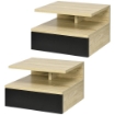 SET DI 2 COMODINI SOSPESI MODERNI CON CASSETTO E MENSOLA SUPERIORE, 35X32X22.5CM, ROVERE E NERO