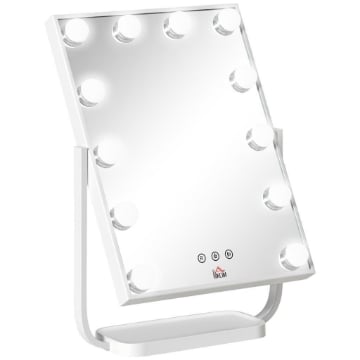 SPECCHIO TRUCCO ILLUMINATO INCLINABILE CON 12 LUCI LED E LUMINOSITÀ REGOLABILE, 32.8LX11X47.4CM