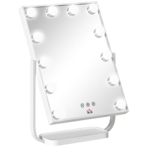 SPECCHIO TRUCCO ILLUMINATO INCLINABILE CON 12 LUCI LED E LUMINOSITÀ REGOLABILE, 32.8LX11X47.4CM