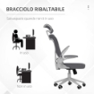 SEDIA DA UFFICIO AD ALTEZZA REGOLABILE CON SUPPORTO LOMBARE E BRACCIOLI RIBALTABILI, 65X64X120-130 CM