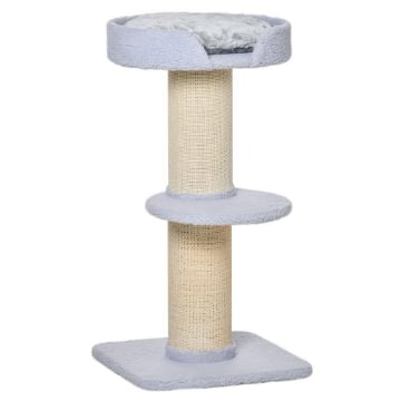 TIRAGRAFFI PER GATTI CON LETTINO, RIVESTIMENTO PELUCHE E PALO IN SISAL, 45X45X91CM, AZZURRO