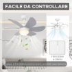 VENTILATORE A SOFFITTO CON LUCE LED E INTERRUTTORE A CATENA, IN MDF E ACRILICO, Ø76X41.5 CM, GRIGIO E BIANCO