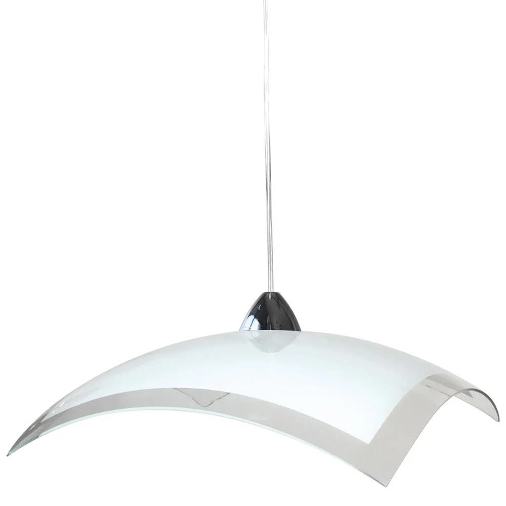 Lampada a sospensione in vetro opale lucido con bordo trasparente e