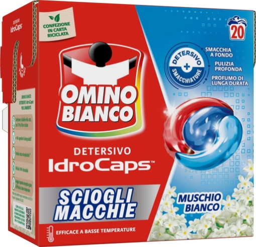 OMINO BIANCO DETERSIVO LAVATRICE IN CAPS SCIOGLI MACCHIE EFFICACE A BASSE TEMPERATURE MUSCHIO BIANCO 20 CAPS OKX