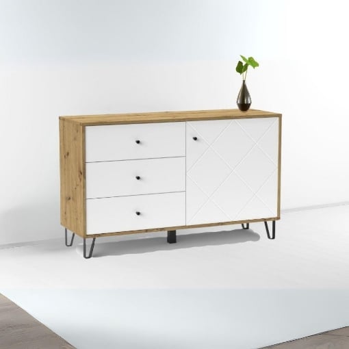 CREDENZA BOLLO 5 CON ANTA E 3 CASSETTI COLORE ROVERE E BIANCO