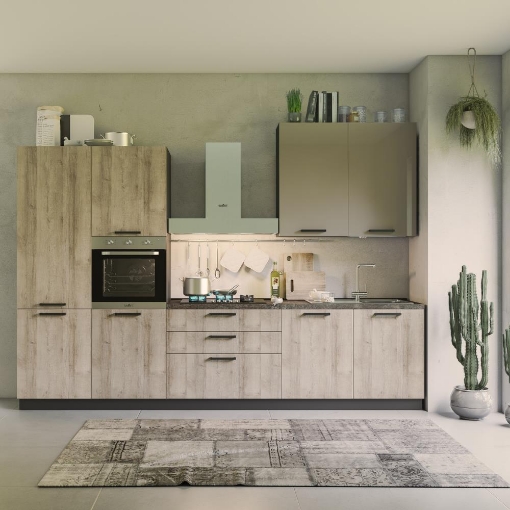 CUCINA DURAZZO GLAM 330 CM ROVERE RUSTICO E TORTORA LUCIDO A SINISTRA