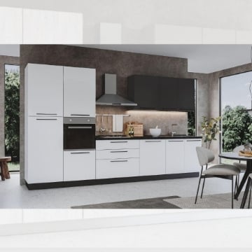 CUCINA IRIS COLORE BIANCO OPACO E GRIGIO ANTRACITE CON ELETTRODOMESTICI 360 CM 