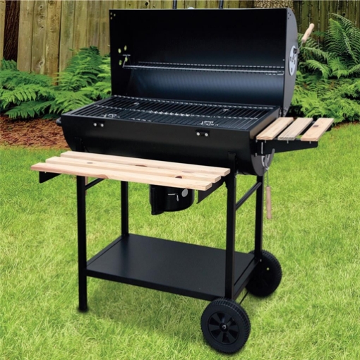 BARBEQUE RETTANGOLARE 108 X65 X102 CM CON COPERCHIO + RIPIANI IN LEGNO E RUOTE