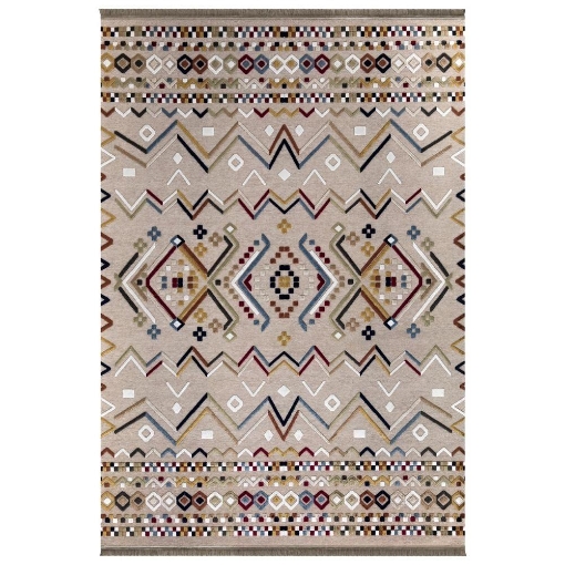 TAPPETO ANTISCIVOLO MULTICOLOR BEIGE CON DECORI COLORATI 120X 180 CM