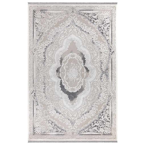 TAPPETO ASYA IN COLORE FONDO GRIGIO E DECORO ORIENTALE BIANCO 160