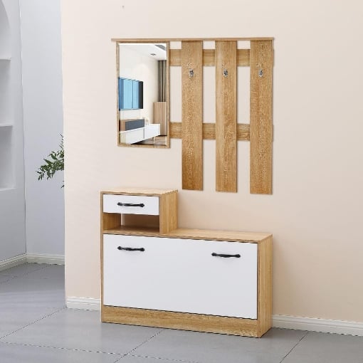 MOBILE INGRESSO RUDOLF XL BIANCO EFFETTO LUCIDO E ROVERE CON