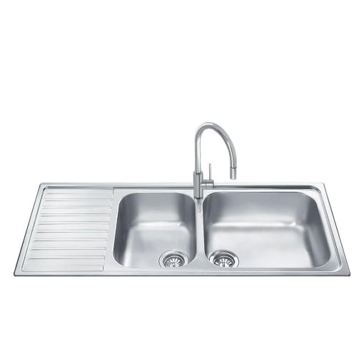 LAVELLO SMEG IN ACCIAO INOX CON 2 VASCHE E GOCCIOLATOIO SINISTRO