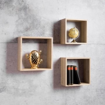 SET 3 MENSOLE DA PARETE SHELVY CUB FORMA CUBO COLORE SONOMA