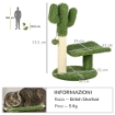 ALBERO PER GATTI A FORMA DI CACTUS CON TIRAGRAFFI E PALLINA DA GIOCO, 35X31X55.5 CM, VERDE E BIANCO