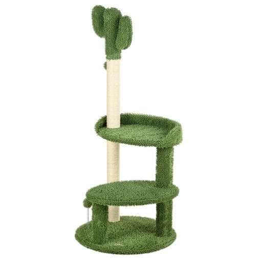 ALBERO PER GATTI A FORMA DI CACTUS CON TIRAGRAFFI E 2 PALLINE DA GIOCO, 35X31X55.5 CM, VERDE E BIANCO